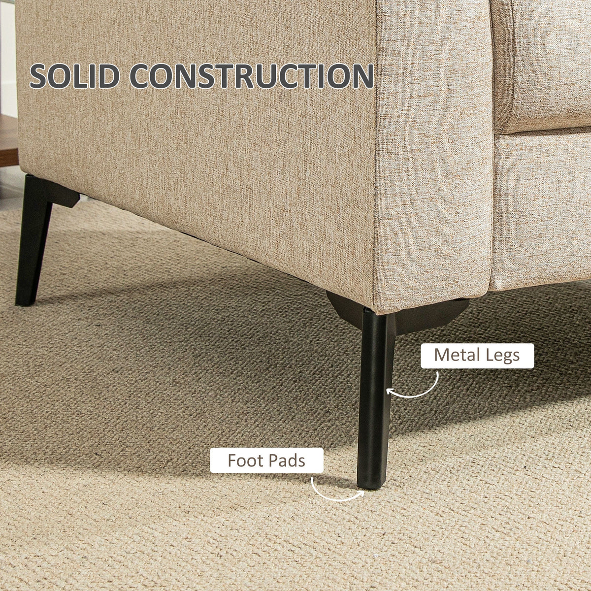 Linen Fabric Modern Accent Chair with Metal Legs, Wood Frame