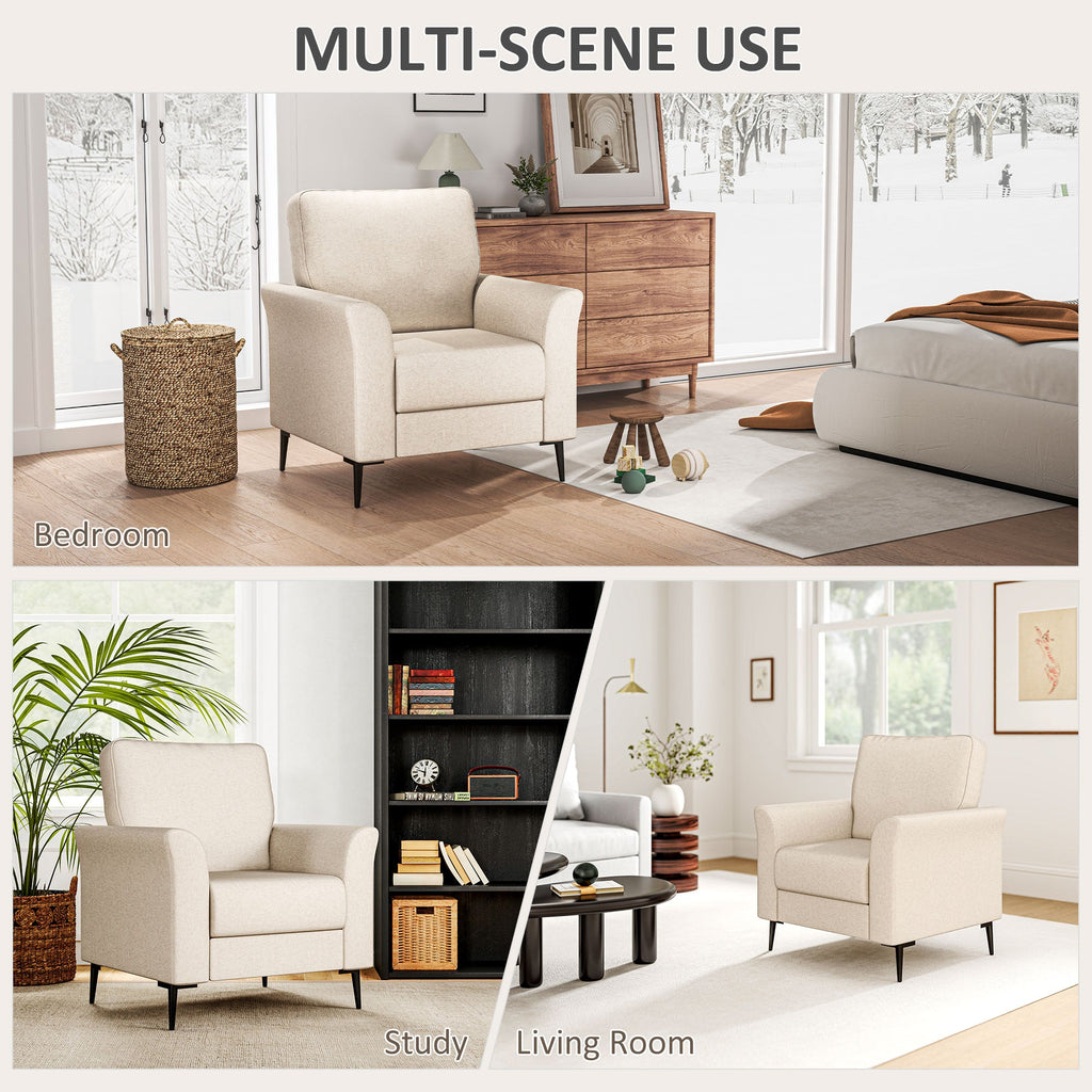 Linen Fabric Modern Accent Chair with Metal Legs, Wood Frame