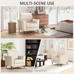 Linen Fabric Modern Accent Chair with Metal Legs, Wood Frame