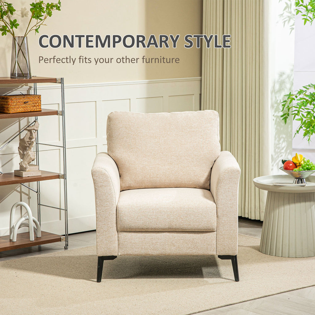 Linen Fabric Modern Accent Chair with Metal Legs, Wood Frame