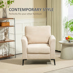 Linen Fabric Modern Accent Chair with Metal Legs, Wood Frame