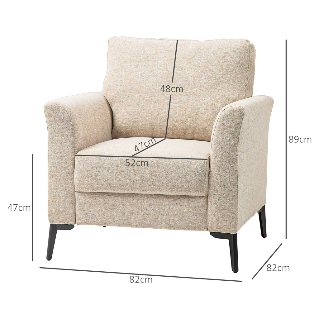 Linen Fabric Modern Accent Chair with Metal Legs, Wood Frame