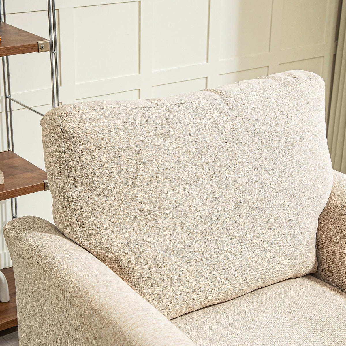 Linen Fabric Modern Accent Chair with Metal Legs, Wood Frame