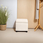 Storage Ottoman Bench, Corduroy Footstool with Removable Lid and Legs, Beige
