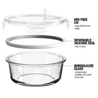 Round Glass Containers with Steam Vent Lid - 950ml - 5 PACK + 1 extra lid