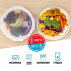 Round Glass Containers with Steam Vent Lid - 950ml - 5 PACK + 1 extra lid