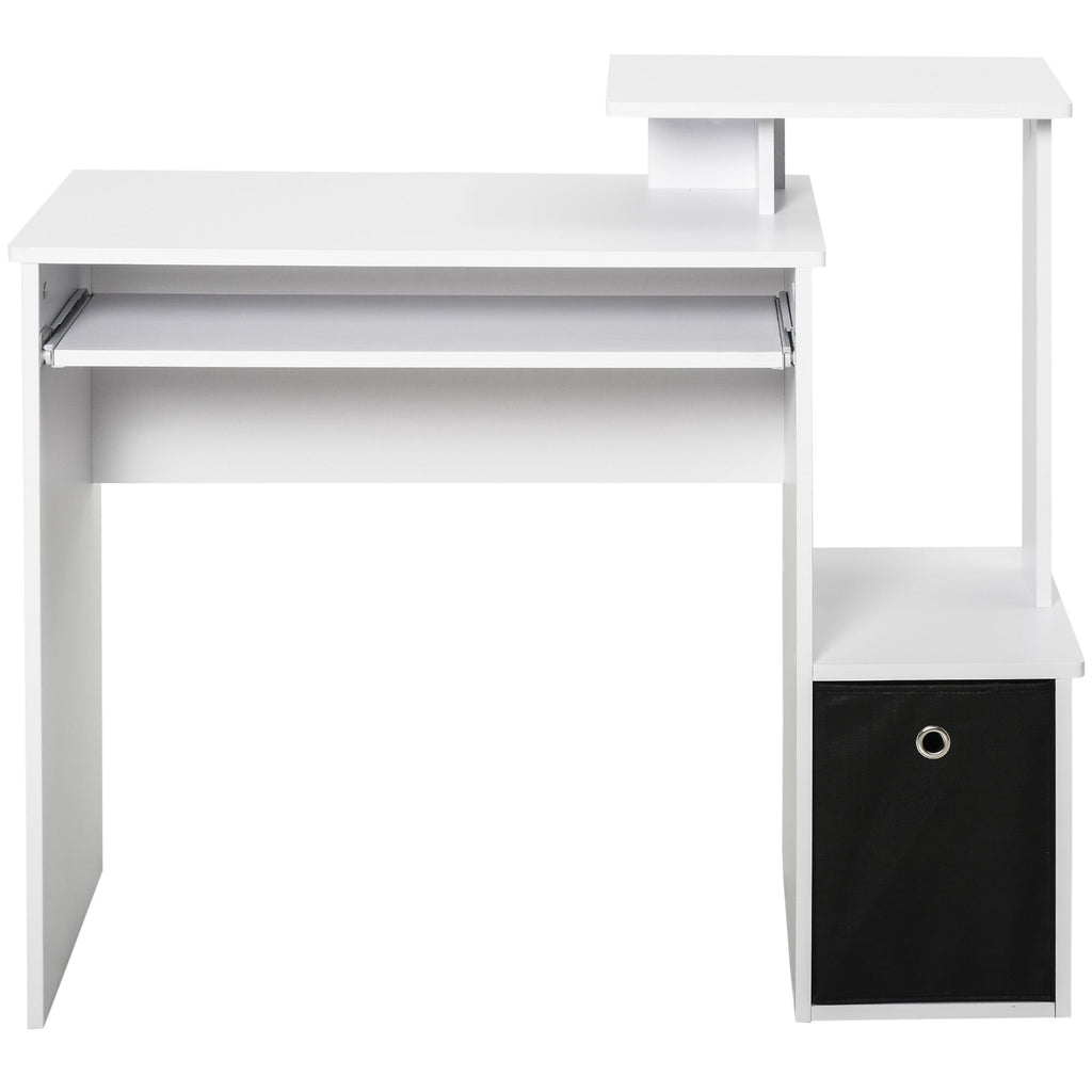 Computer Desk with Sliding Keyboard Tray, Storage Drawer and Shelf, Home Office Workstation, White