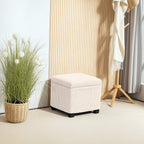 Storage Ottoman Bench, Corduroy Footstool with Removable Lid and Legs, Beige
