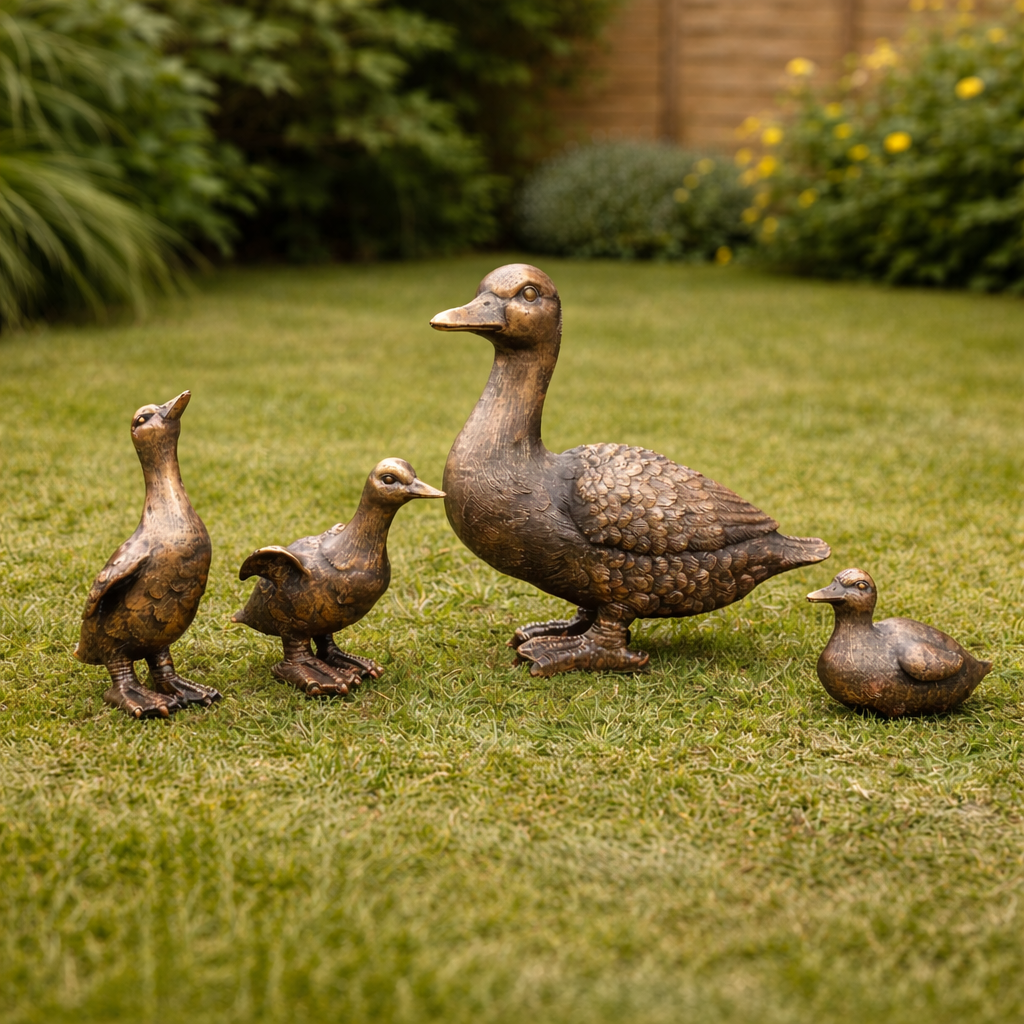 Set of 4 Resin Duck Family Ornaments – Decorative Garden Duck Figurines