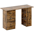 Computer Desk, Writing Table, PC Workstation with 3 Storage Shelves and Drawers, Silver Handle, for Home Office, Rustic Brown