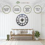 50cm Black Garden Wall Clock Waterproof Roman Numeral Design