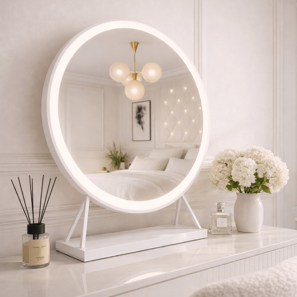Round Vanity Face LED Mirror White 60x67cm