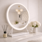 Round Vanity Face LED Mirror White 60x67cm