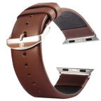 Kakapi for Apple Watch 42mm Subtle Texture Brushed Buckle Genuine Leather Watch Band with Connector Coffee