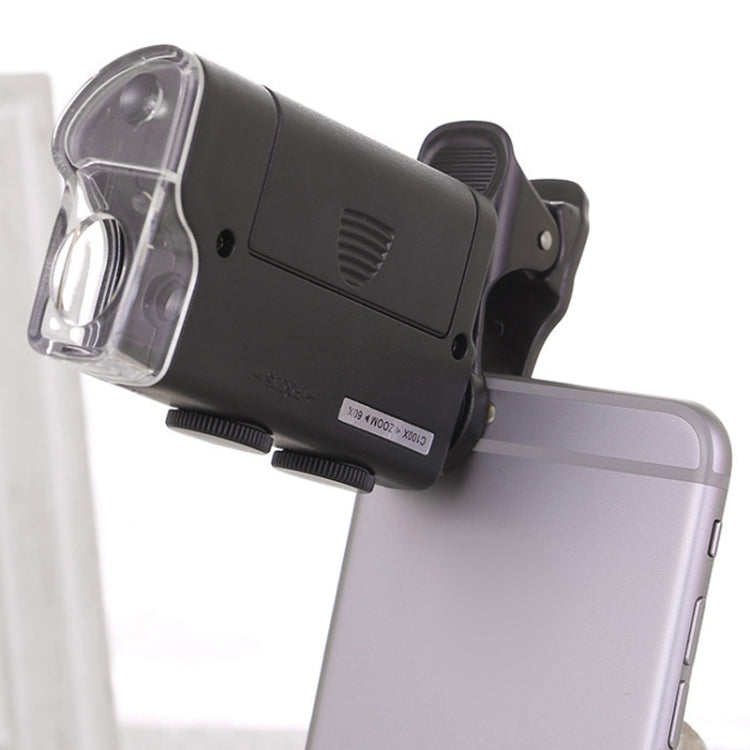 60X-100X Times Phone Microscope Clip Magnifying Jewelry Loupe With LED Light, 60X-100X Clip 60X-100X Clip