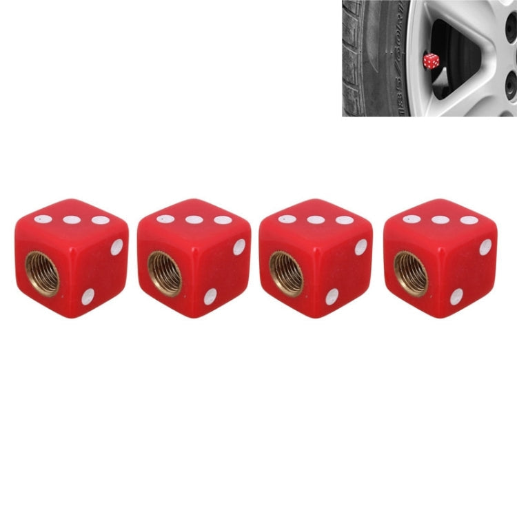 Universal 8mm Dice Style Plastic Car Tire Valve Caps, Pack of 4, Dice Shape 3, Dice Style 3 Dice Shape 3 Red