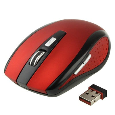 2.4 GHz 800~1600 DPI Wireless 6D Optical Mouse with USB Mini Receiver, Plug and Play, Working Distance up to 10 Meters – Durable Build, Easy to Use Red