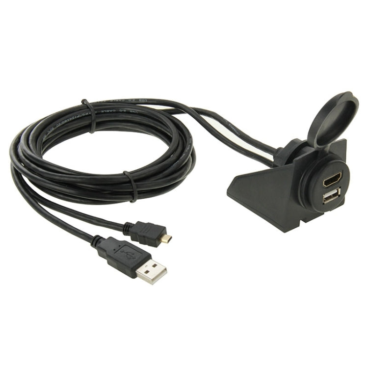 USB 2.0 & Micro HDMI (Type-D) Male to USB 2.0 & HDMI (Type-A) Female Adapter Cable with Car Flush Mount, Length: 2m, USB 2.0 & Micro HDMI Male to USB 2.0 & HDMI Female USB 2.0 & Micro HDMI Male to USB 2.0 & HDMI Female