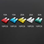 50 PCS 10A / 15A / 20A / 25A / 30A Blade Fuses Set for Car Vehicle, 50 PCS