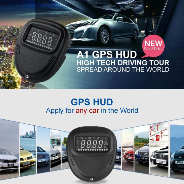 A1 2.0 inch Car GPS HUD Head Up Display Vehicle-mounted Security System, Support Speed & Real Time & Altitude & Over Speed Alarm & Compass & MPH & Auto Sleeping & KM & Satellite Signal, A1