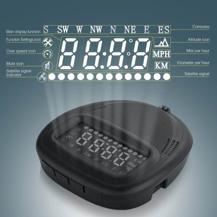 A1 2.0 inch Car GPS HUD Head Up Display Vehicle-mounted Security System, Support Speed & Real Time & Altitude & Over Speed Alarm & Compass & MPH & Auto Sleeping & KM & Satellite Signal, A1