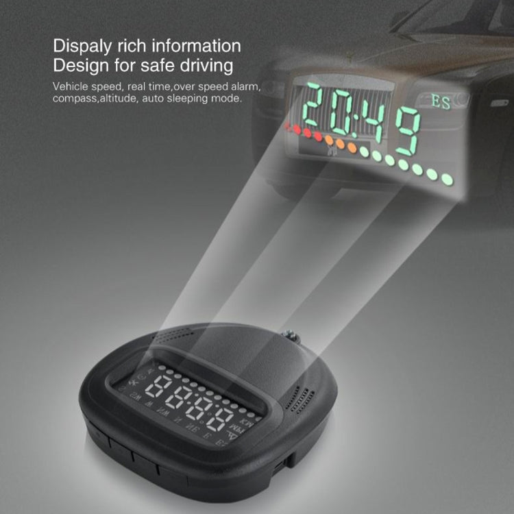 A1 2.0 inch Car GPS HUD Head Up Display Vehicle-mounted Security System, Support Speed & Real Time & Altitude & Over Speed Alarm & Compass & MPH & Auto Sleeping & KM & Satellite Signal, A1
