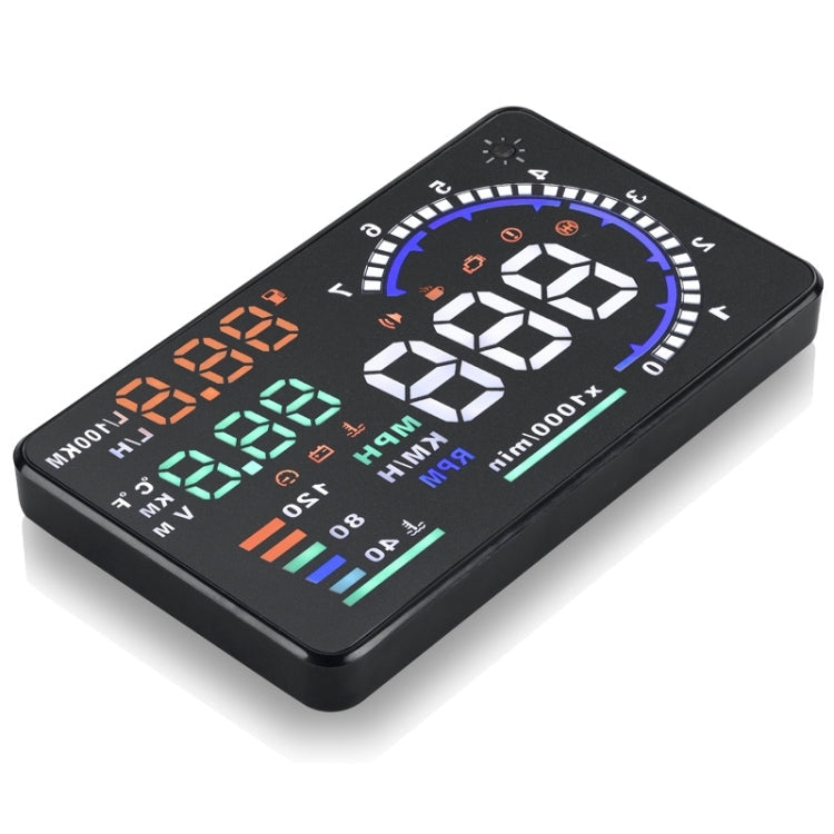 A8 5.5 inch Car OBDII HUD Warning System Vehicle-mounted Head Up Display Projector with LED, Support Fuel Consumption & Over Speed Alarm & Water Temperature & Fault Diagnosis, A8