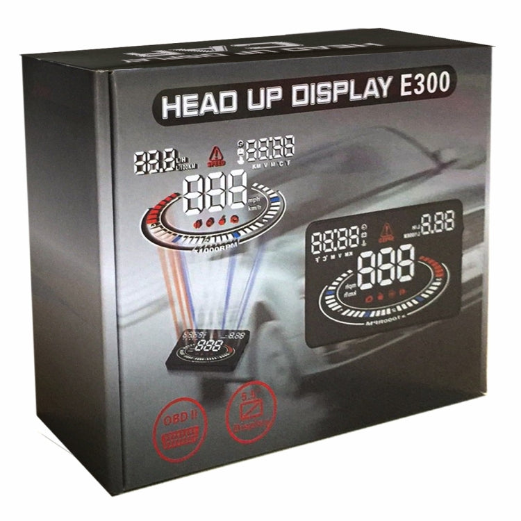 E300 5.5 inch Car OBDII / EUOBD HUD Vehicle-mounted Head Up Display Security System, Support Speed & Fuel Consumption, Overspeed Alarm, Fuel Consumption, Water Temperature, etc., E300