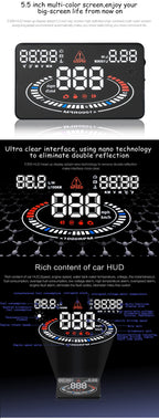 E300 5.5 inch Car OBDII / EUOBD HUD Vehicle-mounted Head Up Display Security System, Support Speed & Fuel Consumption, Overspeed Alarm, Fuel Consumption, Water Temperature, etc., E300