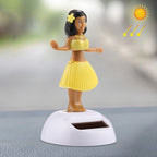 Solar Powered Bobble Head Dancing Toy Car Decoration Ornament Cute Hula Princess Yellow