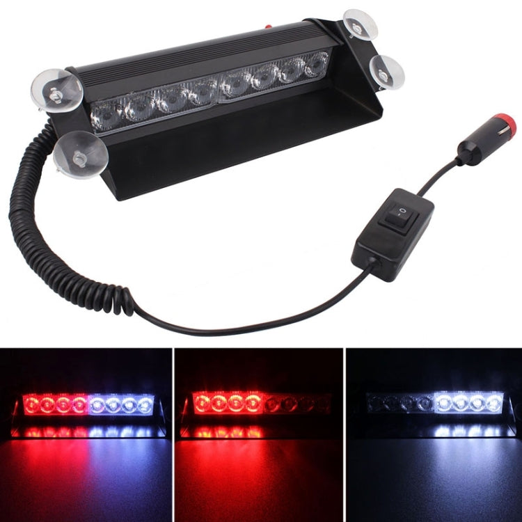 8W 800LM 8-LED 3-Modes Adjustable Angle Car Strobe Flash Dash Emergency Light Warning Lamp with Suckers, DC 12V, White + Red, White + Yellow White + Red White + Red