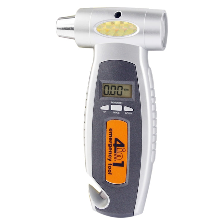 4 in 1 (Digital Tire Gauge + Flashlight + Emergency Hammer + Emergency Seat Belt Cutter) Emergency Utility Tool, 4 in 1 4 in 1