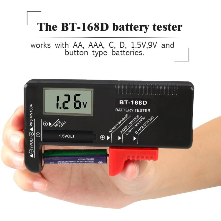 BT-168D Digital LCD Display Battery Universal Tester for 1.5V AAA, AA and 9V 6F22 Batteries – Durable Build, Easy to Use