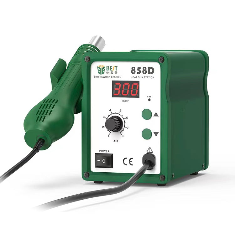 BEST BST-858D+ AC 220V 50Hz 650W LED Displayer Adjustable Temperature Unleaded Hot Air Gun with Helical Wind, BST-858D+ EU Plug, BST-858D+ US Plug BST-858D+ EU Plug Green