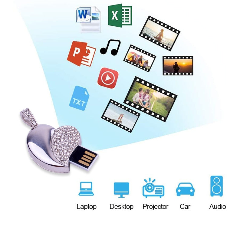 Silver Heart Shaped Diamond Jewelry USB Flash Disk, Special for Valentines Day Gifts , 2GB, 4GB, 8GB, 16GB, 32GB – Durable Build, Easy to Use