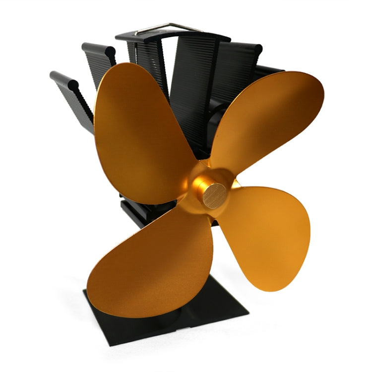 YL603 Eco-friendly Aluminum Alloy Heat Powered Stove Fan with 4 Blades for Wood / Gas / Pellet Stoves – Aluminum Alloy Gold