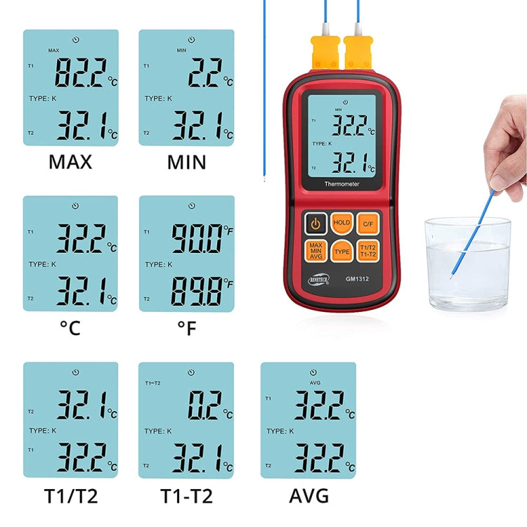 BENETECH GM1312 2.4 inch LCD Screen Thermocouple Thermometer Measure J,K,T,E,N and R Type, Measure Range: -50~300C – Durable Build, Easy to Use