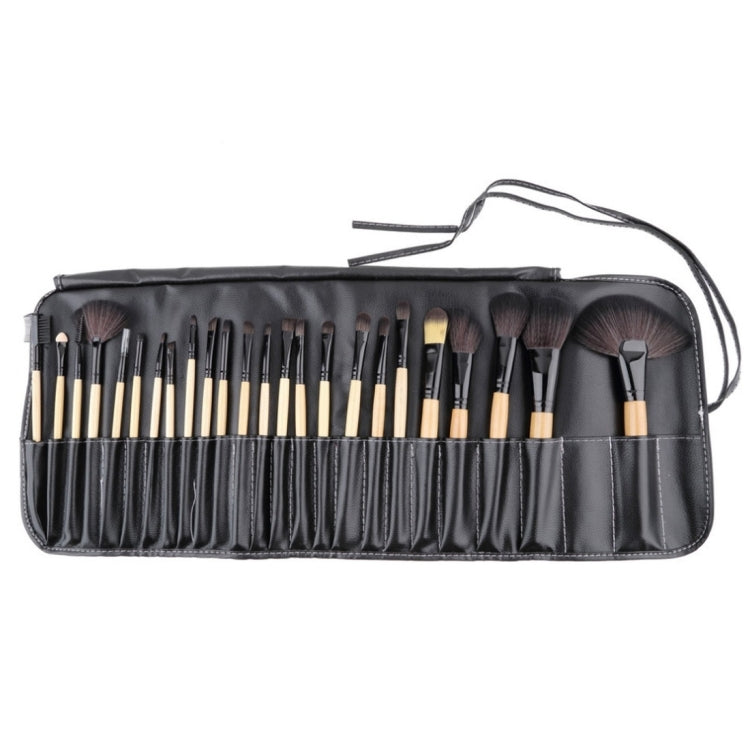 24 PCS Horse Hair Wooden Handle Cosmetic Brush Set with Black Leather Bag, 24 PCS 24 PCS