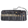 24 PCS Horse Hair Wooden Handle Cosmetic Brush Set with Black Leather Bag, 24 PCS 24 PCS