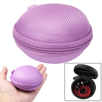 Grid Style Portable Carrying Bag Box for Headphone / Earphone, Purple Purple Purple