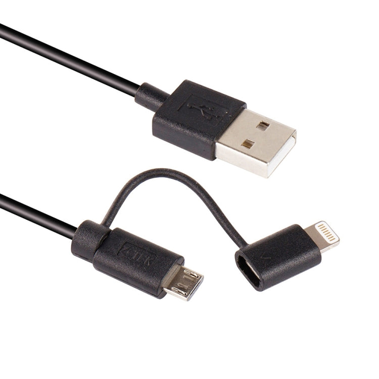 1m MFI 2 in 1 8 pin + Micro USB 2.0 Male to USB Data Sync Charging Cable Black