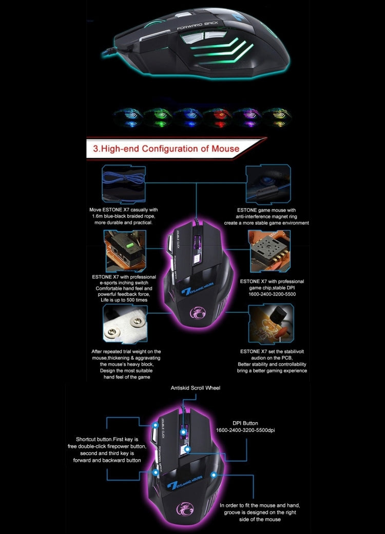 7 Buttons with Scroll Wheel 5000 DPI LED Wired Optical Gaming Mouse for Computer PC Laptop, X7 7 Buttons (Black) – Durable Build, Easy to Use