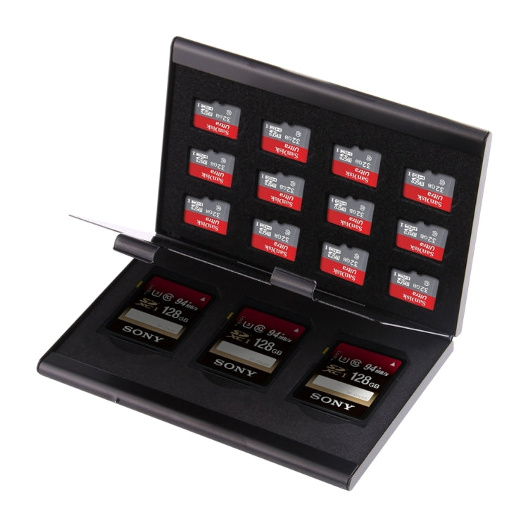 15 in 1 Memory Card Aluminum Alloy Protective Case Box for 3 SD + 12 TF Cards, 3 SD + 12 TF Black – Aluminum Alloy 3 SD + 12 TF Black Black