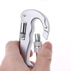 Heavy Duty D Shape Carabiner Clip-On Clamp Key Chain Hook with Dual Knife & LED Torch, D Shape + Knife