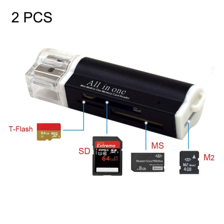 2 PCS Multi All in 1 USB 2.0 Micro SD SDHC TF M2 MMC MS PRO DUO Memory Card Reader – Durable Build, Easy to Use Black