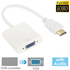 24cm Full HD 1080P HDMI to VGA + Audio Output Cable for Computer / DVD / Digital Set-top Box / Laptop / Mobile Phone / Media Player, Length: 24cm, Length: 24cm(White) – TPU