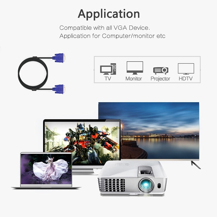 1.5m Good Quality VGA 15 Pin Male to VGA 15 Pin Female Cable for LCD Monitor, Projector, etc, Length: 1.5m – Durable Build, Easy to Use