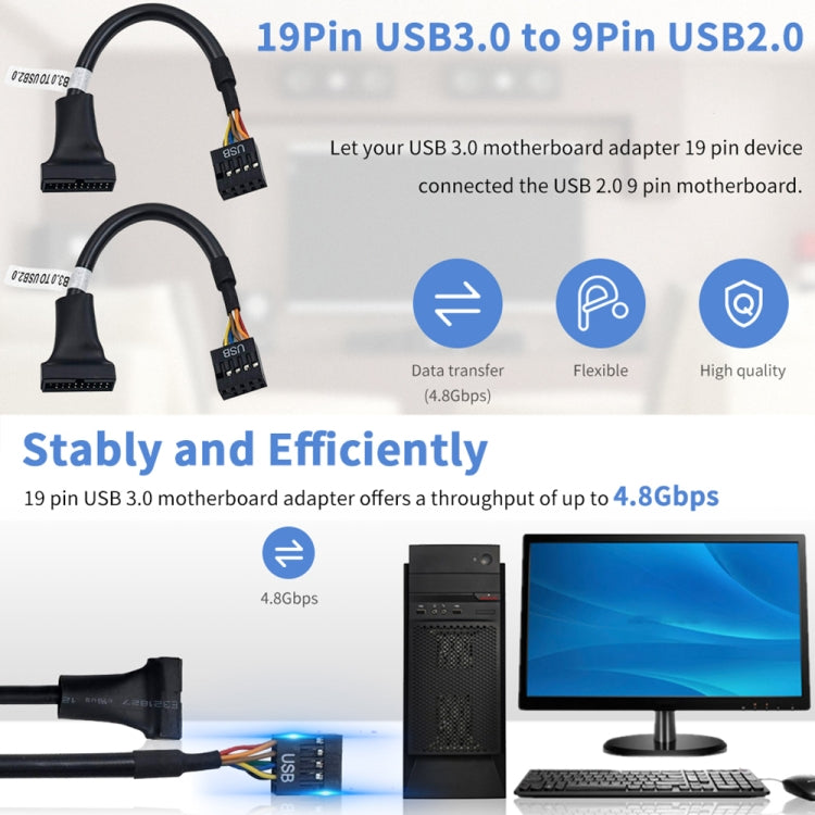 USB 2.0 9Pin Motherboard Female to USB 3.0 19Pin Housing Male Adapter Cable, Length: 15cm, 9 Pin Female to 19 Pin Male – Durable Build, Easy to Use