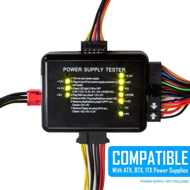PC 20 / 24 Pin PSU ATX SATA HD Power Supply Tester, ATX Connector – Durable Build, Easy to Use