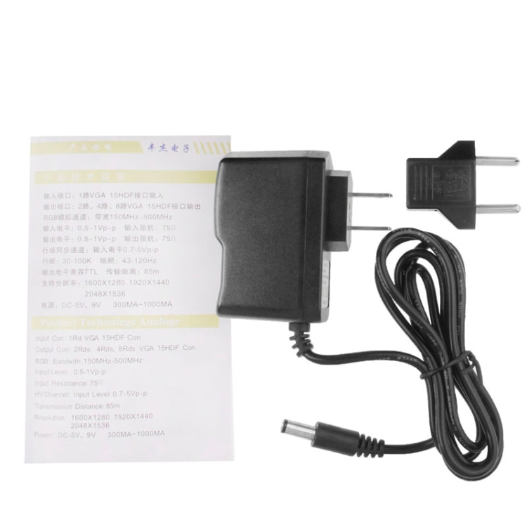 FJ-2508A 8 Port VGA Video Splitter High Resolution 1920 x 1440 Support 250MHz Video Bandwidth, 8 Ports Splitter Black – Durable Build, Easy to Use